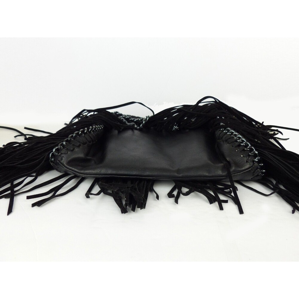 Steve Madden Fringe Chain Satchel Shoulder Bag Black Boho Festival Purse Rock - Picture 8 of 12